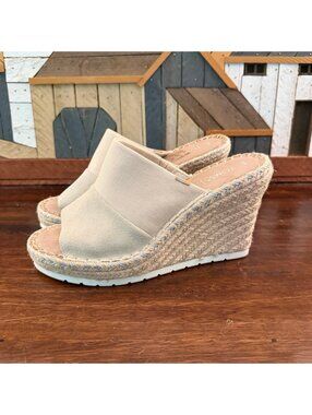TOMS Diana Mule Platform Espadrille Wedge Sandals Oatmeal Suede 8.5